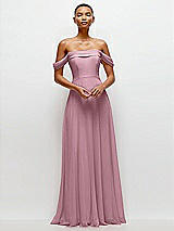 Front View Thumbnail - Dusty Pink Off-the-Shoulder Draped Neckline Maxi Dress