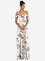 Alt View 1 Thumbnail - Butterfly Botanica Ivory Off-the-Shoulder Draped Neckline Maxi Dress