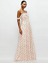 Side View Thumbnail - Coquette Floral Print Off-the-Shoulder Draped Neckline Maxi Dress