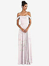 Alt View 1 Thumbnail - Watercolor Print Off-the-Shoulder Draped Neckline Maxi Dress