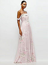 Side View Thumbnail - Watercolor Print Off-the-Shoulder Draped Neckline Maxi Dress