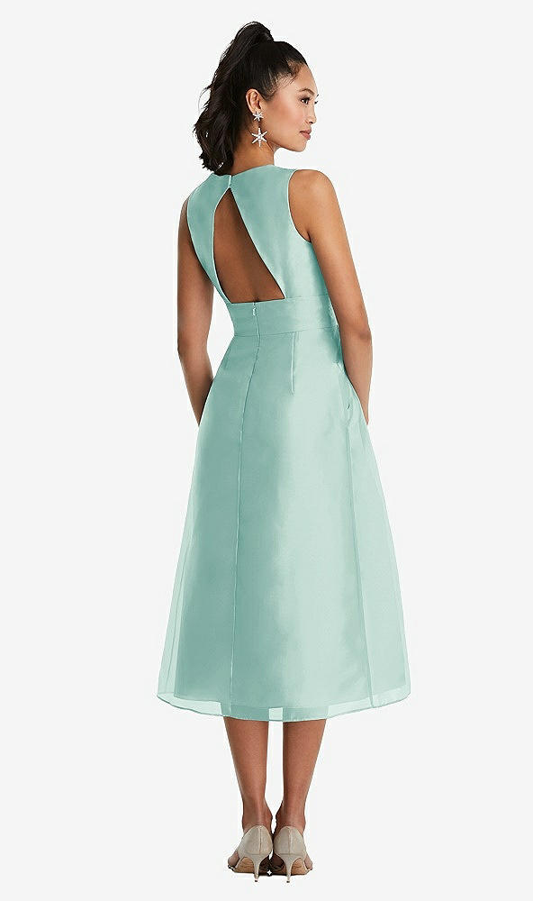 Back View - Coastal Bateau Neck Open-Back Pleated Skirt Midi Dress