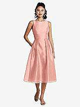 Front View Thumbnail - Apricot Bateau Neck Open-Back Pleated Skirt Midi Dress