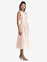 Side View Thumbnail - Blush Bateau Neck Open-Back Pleated Skirt Midi Dress