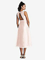 Rear View Thumbnail - Blush Bateau Neck Open-Back Pleated Skirt Midi Dress
