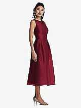 Side View Thumbnail - Burgundy Bateau Neck Open-Back Pleated Skirt Midi Dress