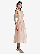 Side View Thumbnail - Cameo Bateau Neck Open-Back Pleated Skirt Midi Dress