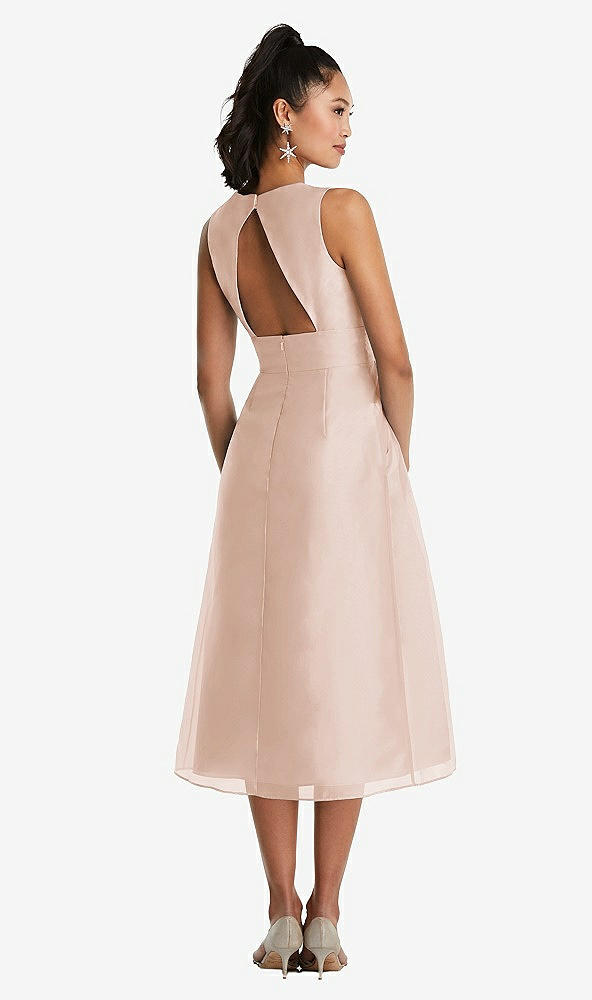 Back View - Cameo Bateau Neck Open-Back Pleated Skirt Midi Dress