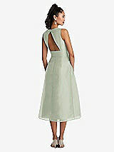 Rear View Thumbnail - Celadon Bateau Neck Open-Back Pleated Skirt Midi Dress