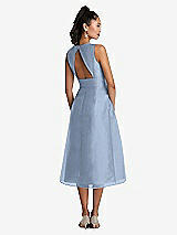 Rear View Thumbnail - Cloudy Bateau Neck Open-Back Pleated Skirt Midi Dress