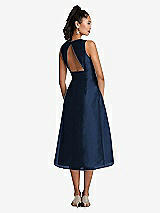 Rear View Thumbnail - Midnight Navy Bateau Neck Open-Back Pleated Skirt Midi Dress