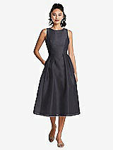 Front View Thumbnail - Onyx Bateau Neck Open-Back Pleated Skirt Midi Dress