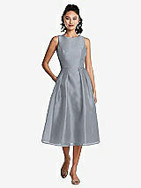Front View Thumbnail - Platinum Bateau Neck Open-Back Pleated Skirt Midi Dress