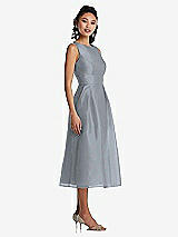 Side View Thumbnail - Platinum Bateau Neck Open-Back Pleated Skirt Midi Dress