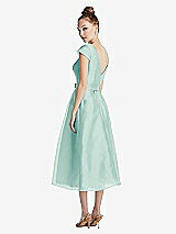 Rear View Thumbnail - Coastal Cap Sleeve Pleated Skirt Midi Dress with Bowed Waist