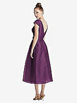Rear View Thumbnail - Aubergine Cap Sleeve Pleated Skirt Midi Dress with Bowed Waist