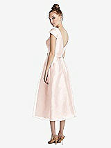 Rear View Thumbnail - Blush Cap Sleeve Pleated Skirt Midi Dress with Bowed Waist