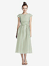 Front View Thumbnail - Celadon Cap Sleeve Pleated Skirt Midi Dress with Bowed Waist