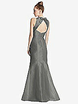 Front View Thumbnail - Charcoal Gray Bateau Neck Open-Back Maxi Dress with Bow Detail
