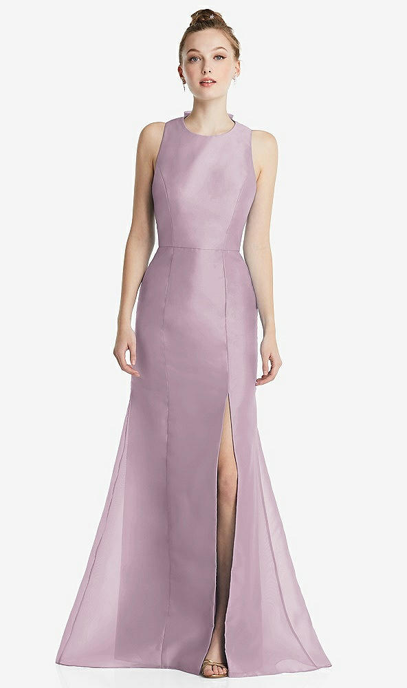 Back View - Suede Rose Bateau Neck Open-Back Maxi Dress with Bow Detail