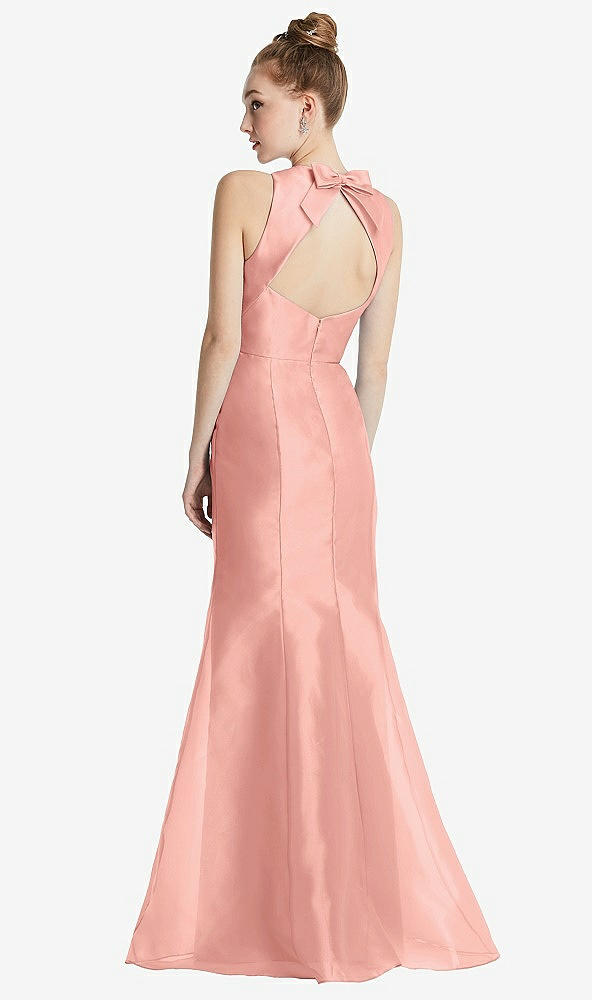 Front View - Apricot Bateau Neck Open-Back Maxi Dress with Bow Detail