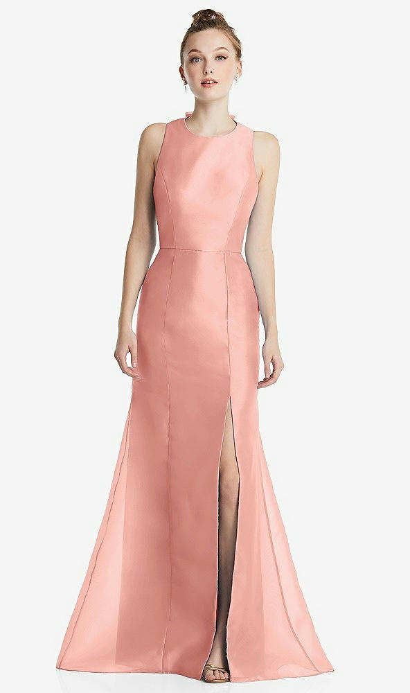 Back View - Apricot Bateau Neck Open-Back Maxi Dress with Bow Detail