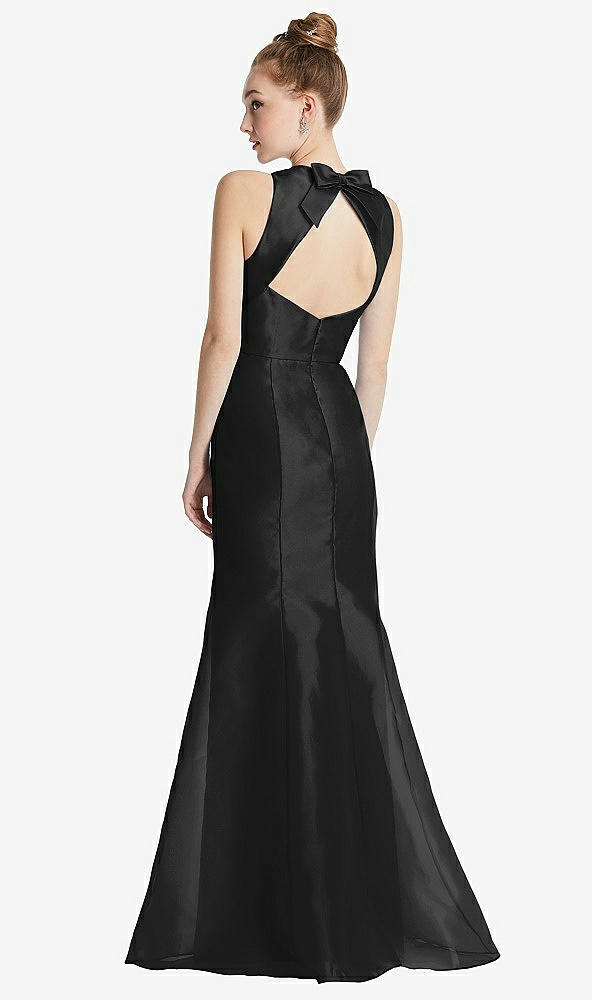Front View - Black Bateau Neck Open-Back Maxi Dress with Bow Detail