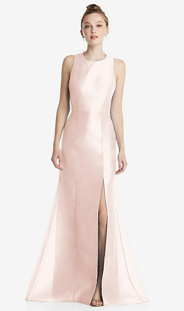 Back View - Blush Bateau Neck Open-Back Maxi Dress with Bow Detail