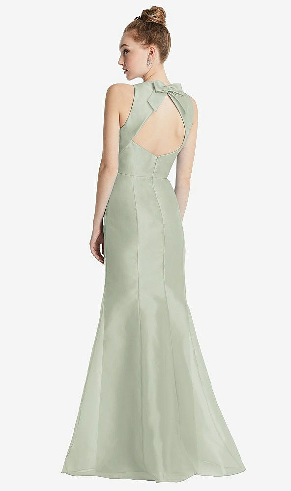 Front View - Celadon Bateau Neck Open-Back Maxi Dress with Bow Detail