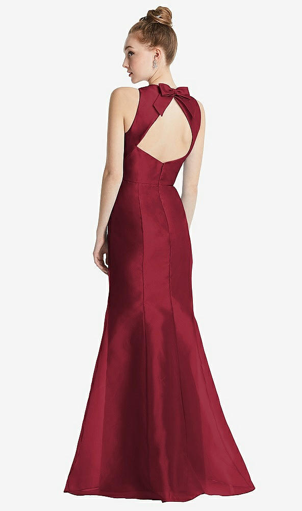 Front View - Claret Bateau Neck Open-Back Maxi Dress with Bow Detail
