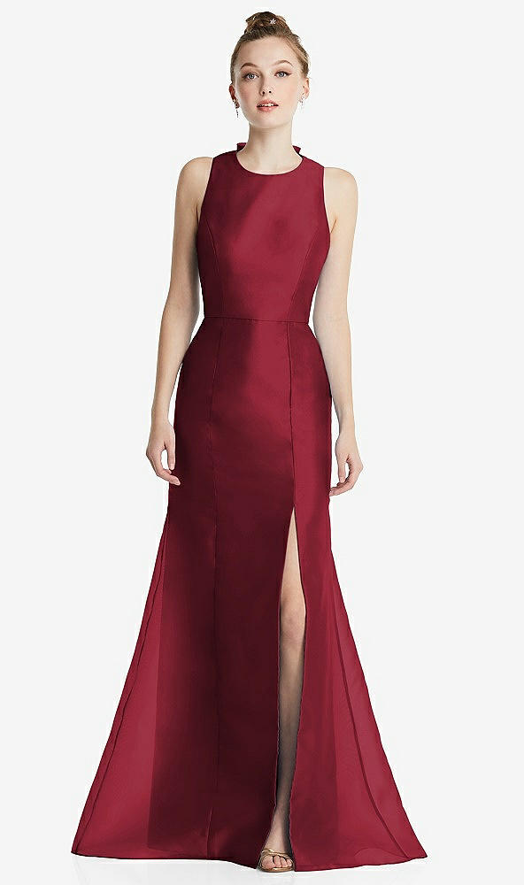 Back View - Claret Bateau Neck Open-Back Maxi Dress with Bow Detail