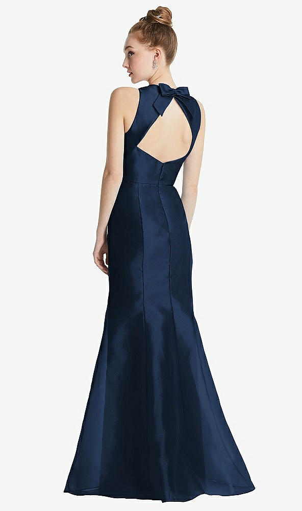 Front View - Midnight Navy Bateau Neck Open-Back Maxi Dress with Bow Detail
