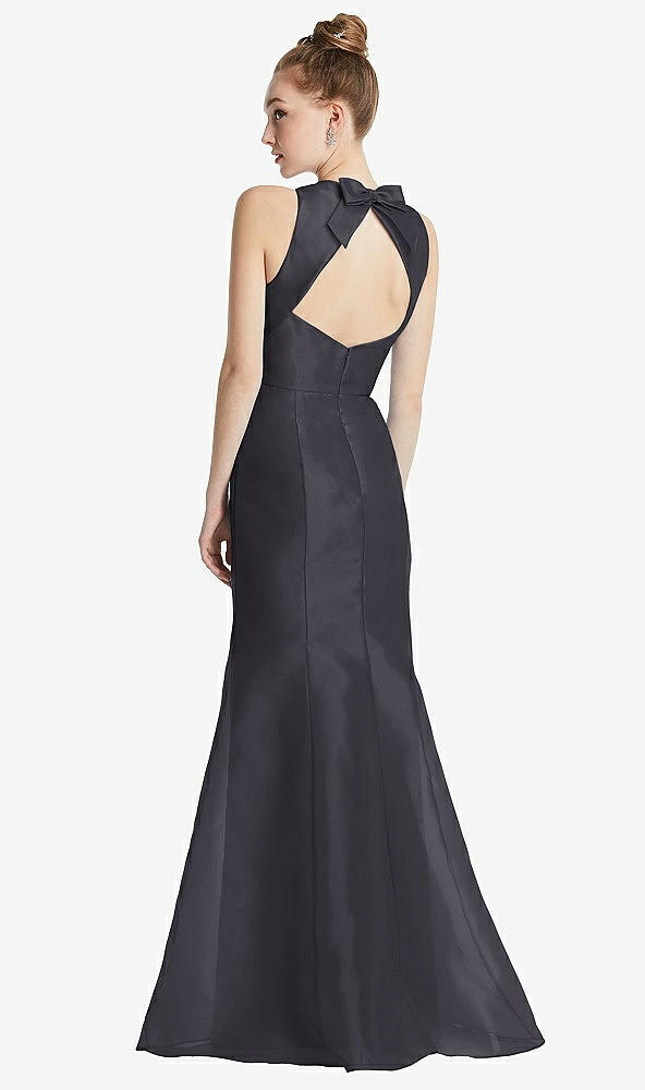 Front View - Onyx Bateau Neck Open-Back Maxi Dress with Bow Detail