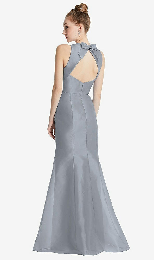 Front View - Platinum Bateau Neck Open-Back Maxi Dress with Bow Detail