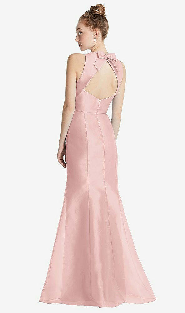 Front View - Rose Bateau Neck Open-Back Maxi Dress with Bow Detail