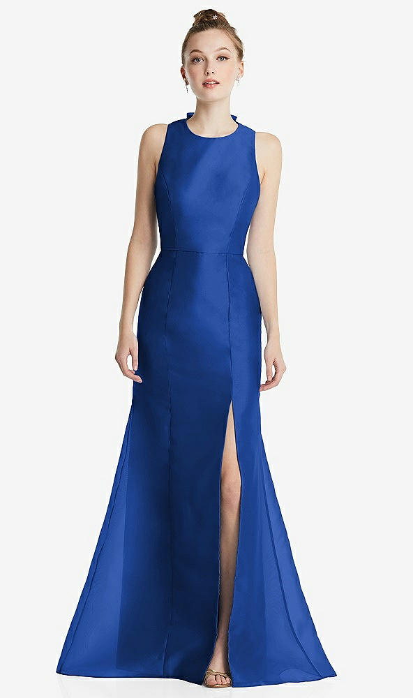 Back View - Sapphire Bateau Neck Open-Back Maxi Dress with Bow Detail