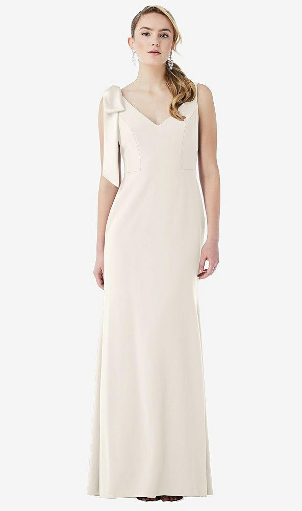 Front View - Ivory Bow-Shoulder V-Back Trumpet Gown