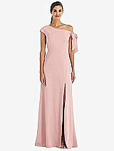 Front View Thumbnail - Rose Off-the-Shoulder Tie Detail Maxi Dress with Front Slit