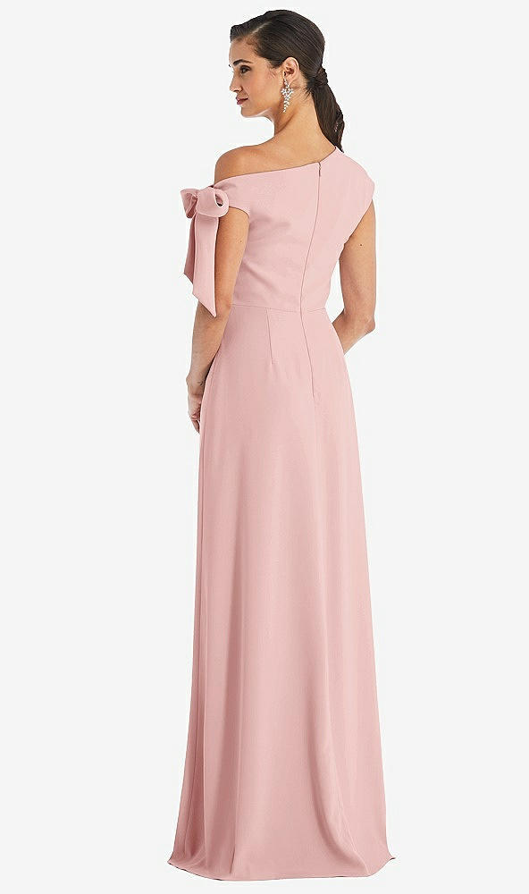 Back View - Rose Off-the-Shoulder Tie Detail Maxi Dress with Front Slit