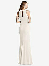 Rear View Thumbnail - Ivory Halter Maxi Dress with Cascade Ruffle Slit