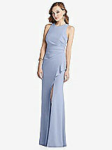 Alt View 1 Thumbnail - Sky Blue Halter Maxi Dress with Cascade Ruffle Slit
