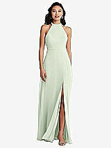 Rear View Thumbnail - Mint Green Stand Collar Halter Maxi Dress with Criss Cross Open-Back
