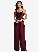 Front View Thumbnail - Cabernet Cowl-Neck Spaghetti Strap Maxi Jumpsuit with Pockets