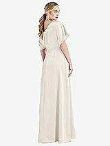 Rear View Thumbnail - Ivory One-Shoulder Sleeved Blouson Trumpet Gown