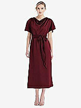 Front View Thumbnail - Cabernet Cowl-Neck Kimono Sleeve Midi Dress with Bowed Sash