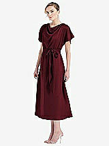 Side View Thumbnail - Cabernet Cowl-Neck Kimono Sleeve Midi Dress with Bowed Sash