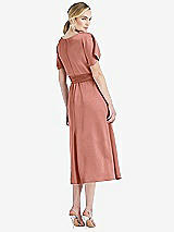 Rear View Thumbnail - Desert Rose Cowl-Neck Kimono Sleeve Midi Dress with Bowed Sash