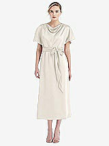 Front View Thumbnail - Ivory Cowl-Neck Kimono Sleeve Midi Dress with Bowed Sash