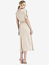 Rear View Thumbnail - Oat Cowl-Neck Kimono Sleeve Midi Dress with Bowed Sash