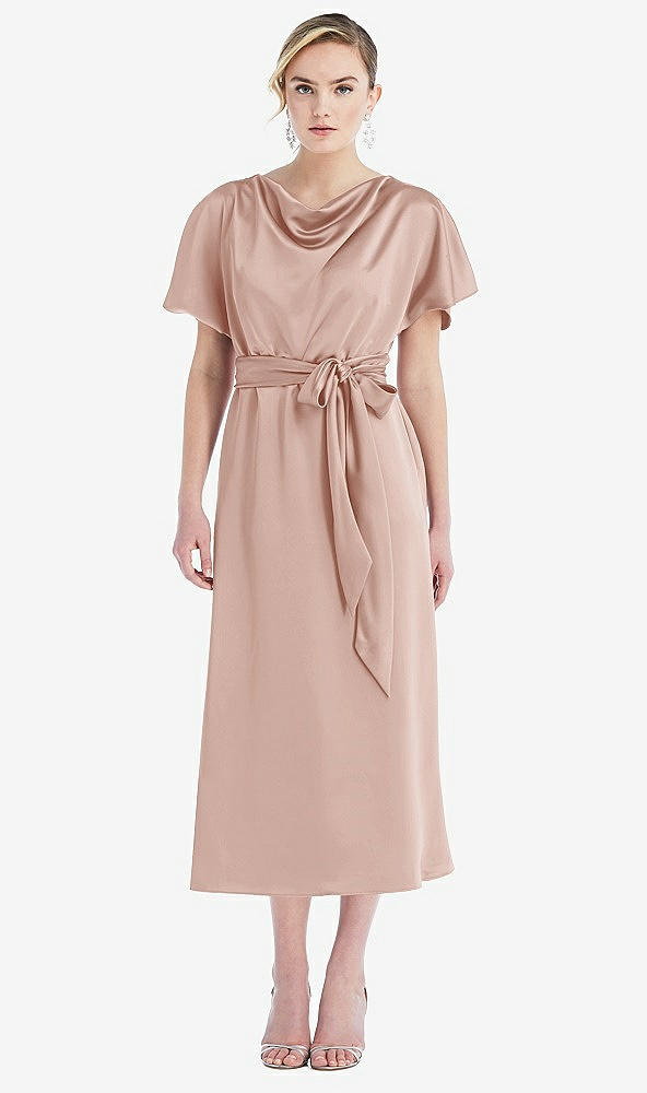 Front View - Toasted Sugar Cowl-Neck Kimono Sleeve Midi Dress with Bowed Sash